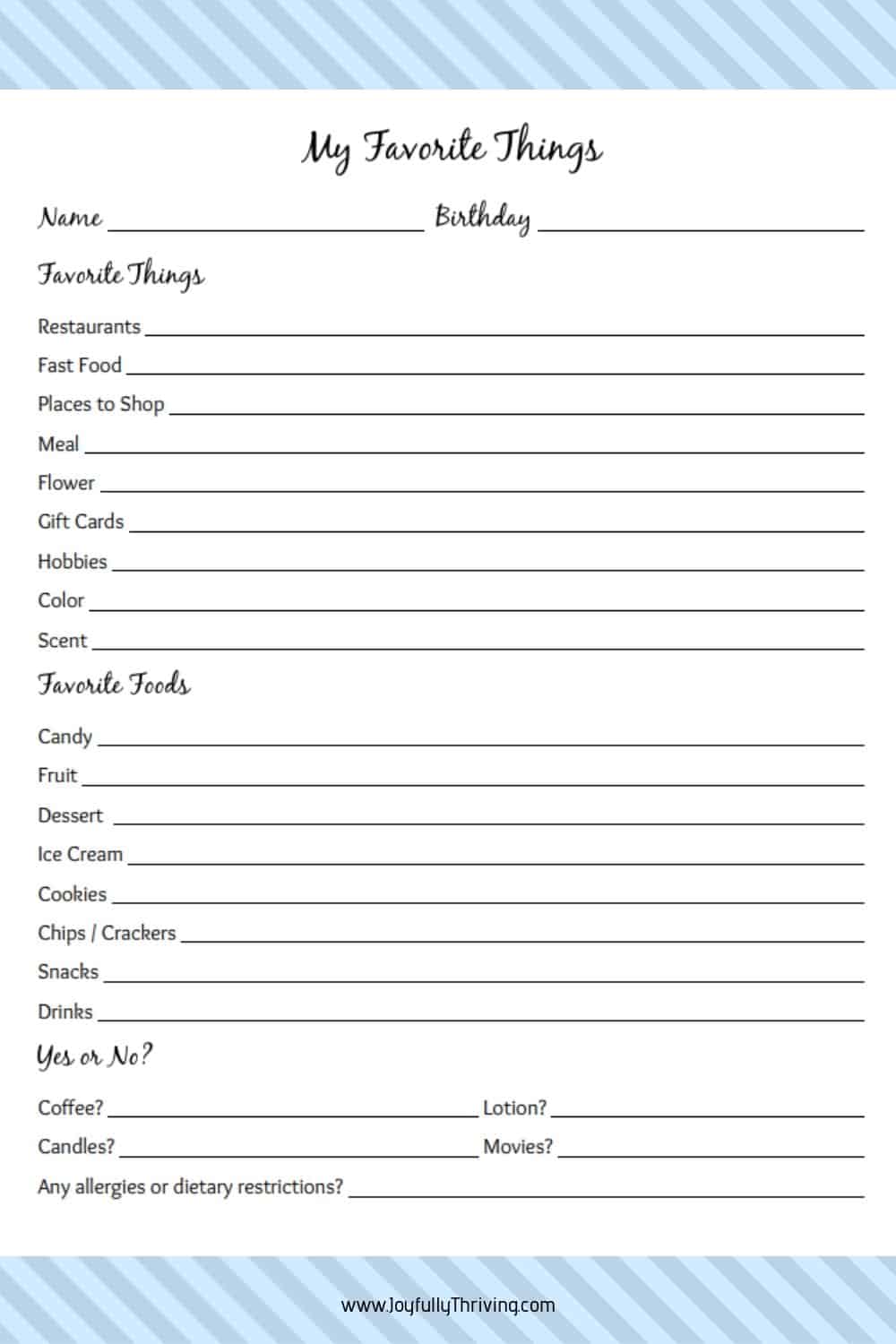 my favorite things list - free printable gift ideas for teachers
